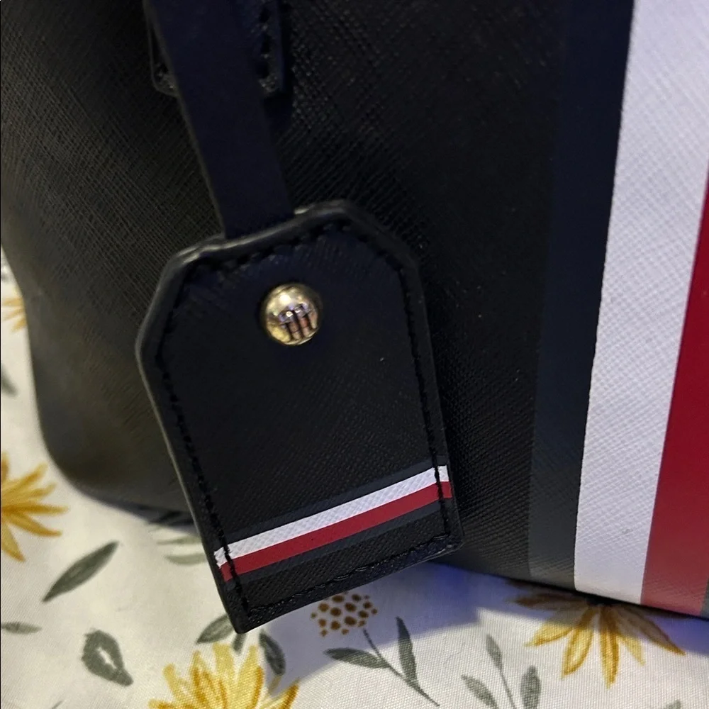 Tommy Hilfiger Black Cleo Small Satchel Red White Blue